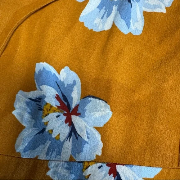 Old Navy Empire-Waist Split-Neck Floral Midi Dress Mustard Floral Tiered Size XL - Picture 11 of 15